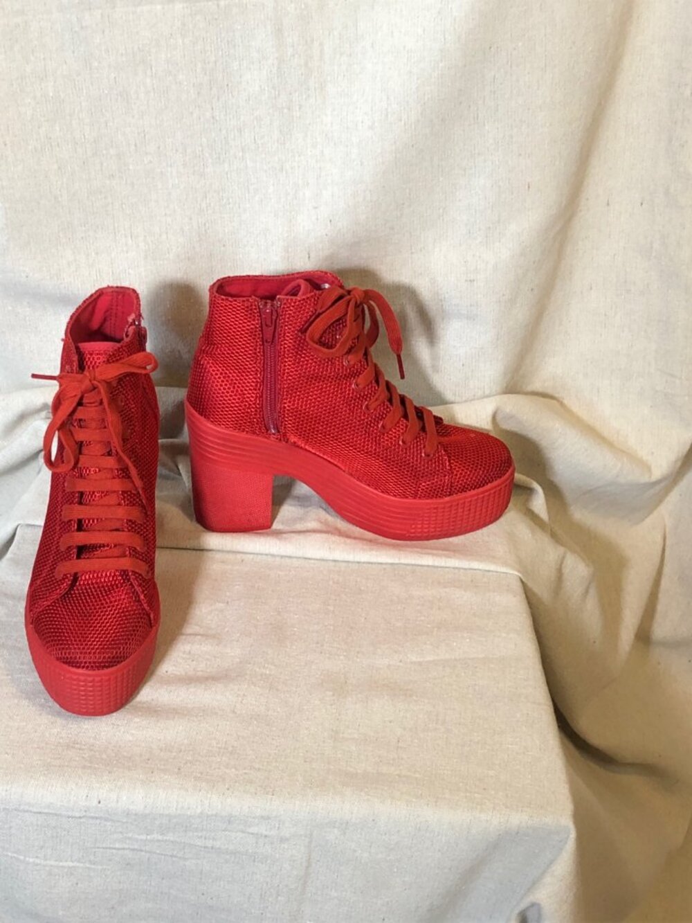 Jeffrey Campbell JC Play Red Lace Up Platform Sneakers 8 - Picture 2 of 10